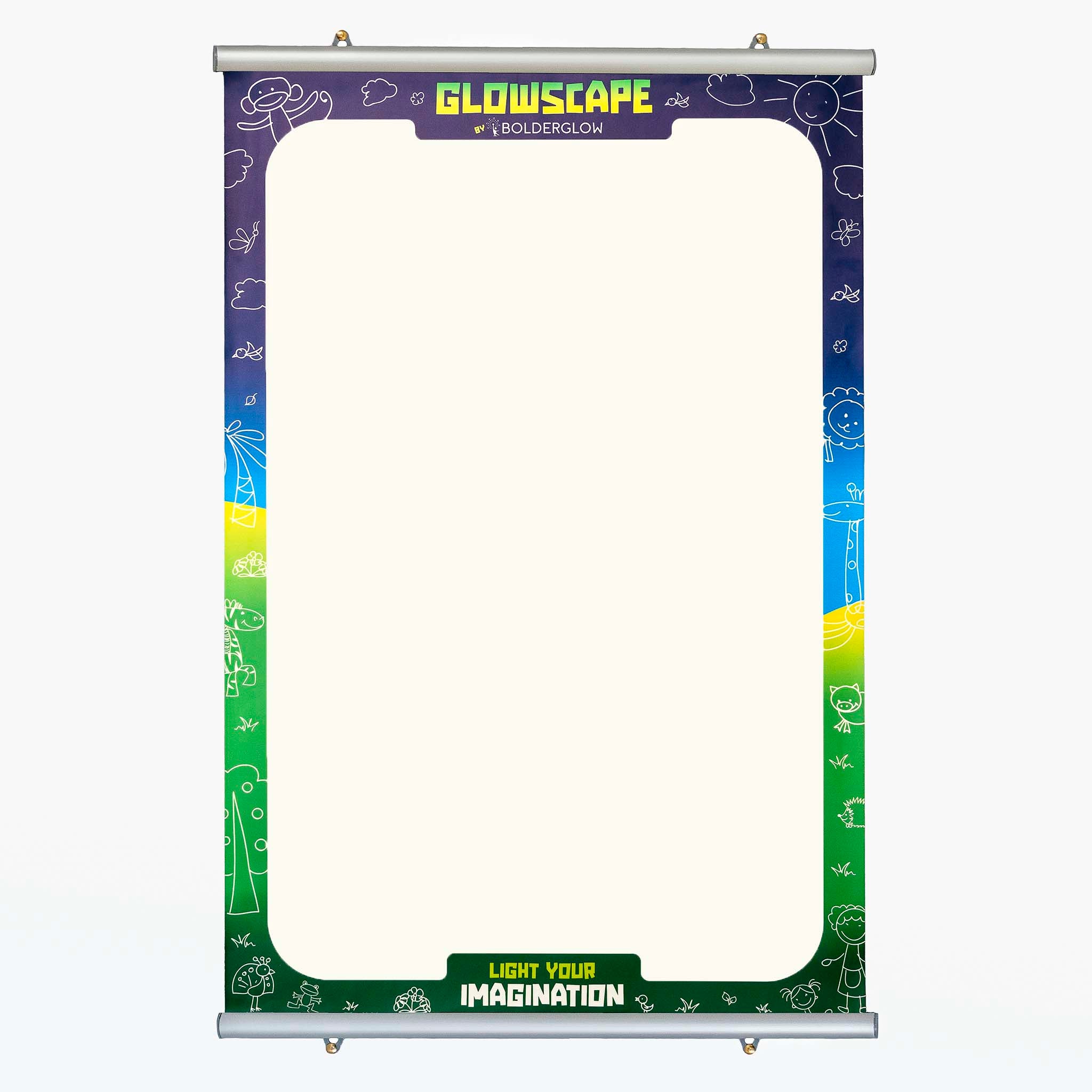 Glowscape Drawing Kit by Bolderglow hung easily with the brushed aluminum fame