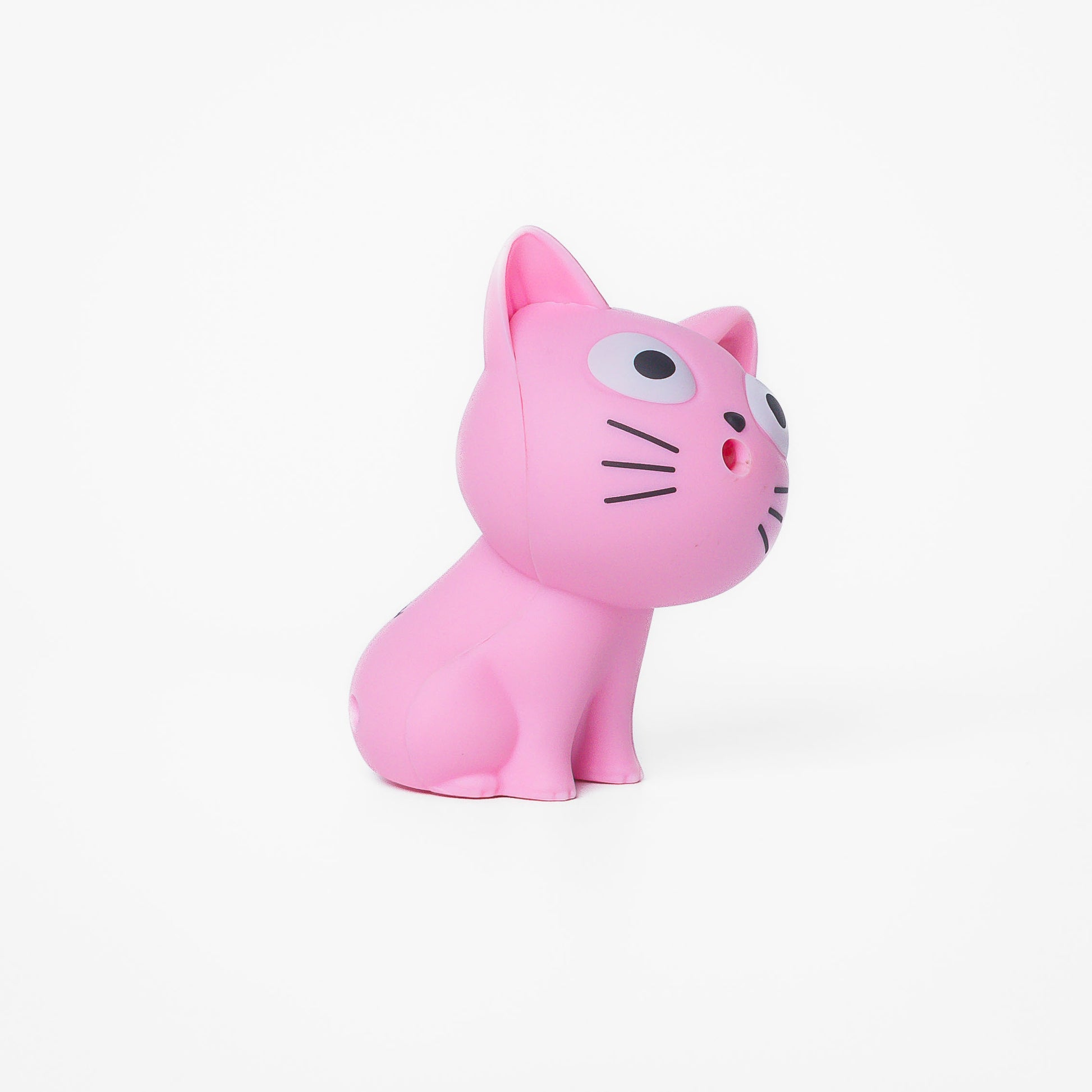 Pink cat shaped pen light with a purple LED facing right at an angle