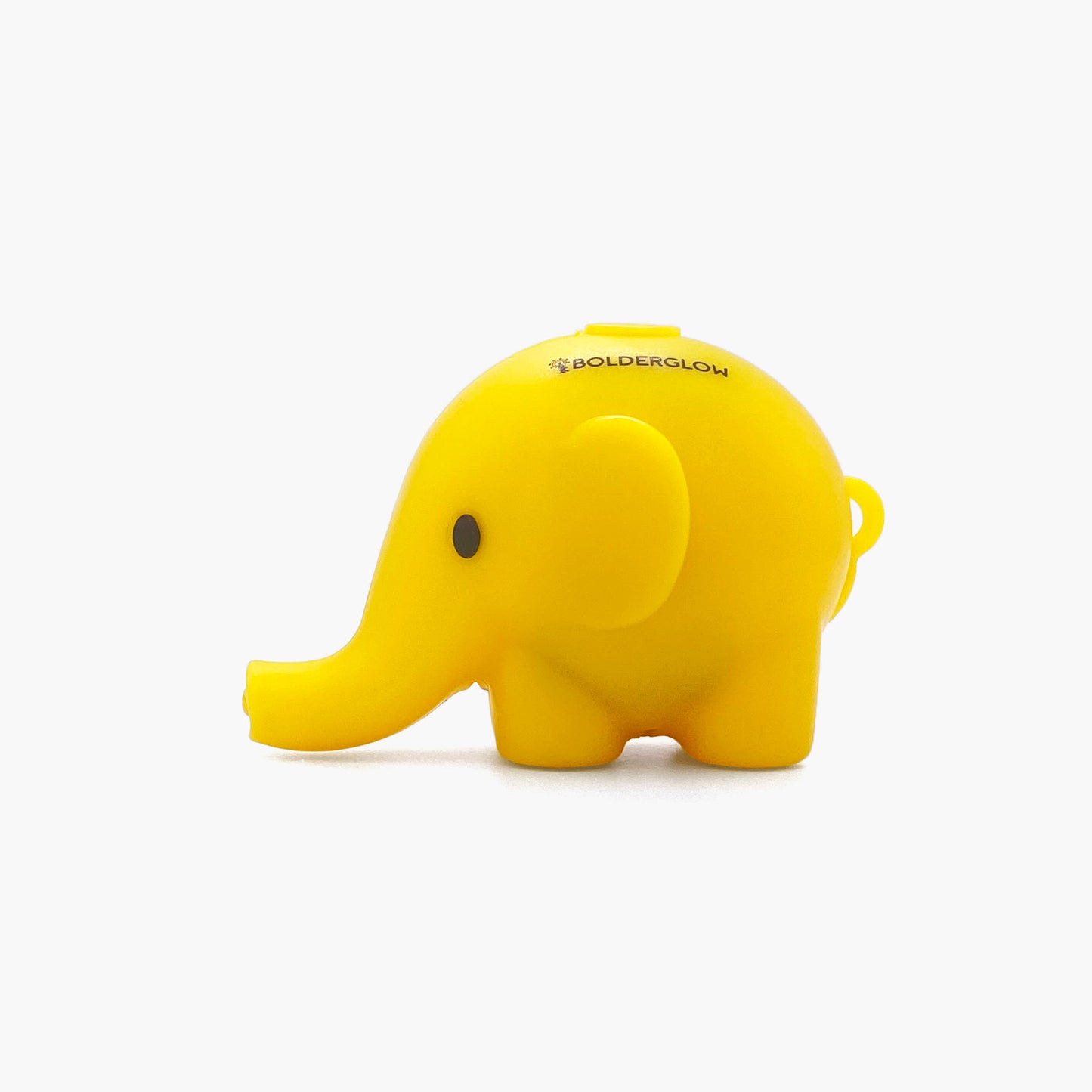 Yellow elephant shaped pen light with a purple LED facing left