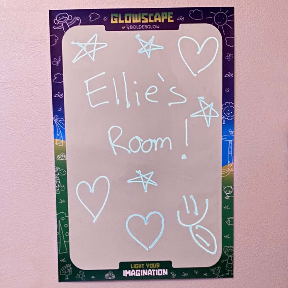 Glowscape in the light with the words Ellie's Room written