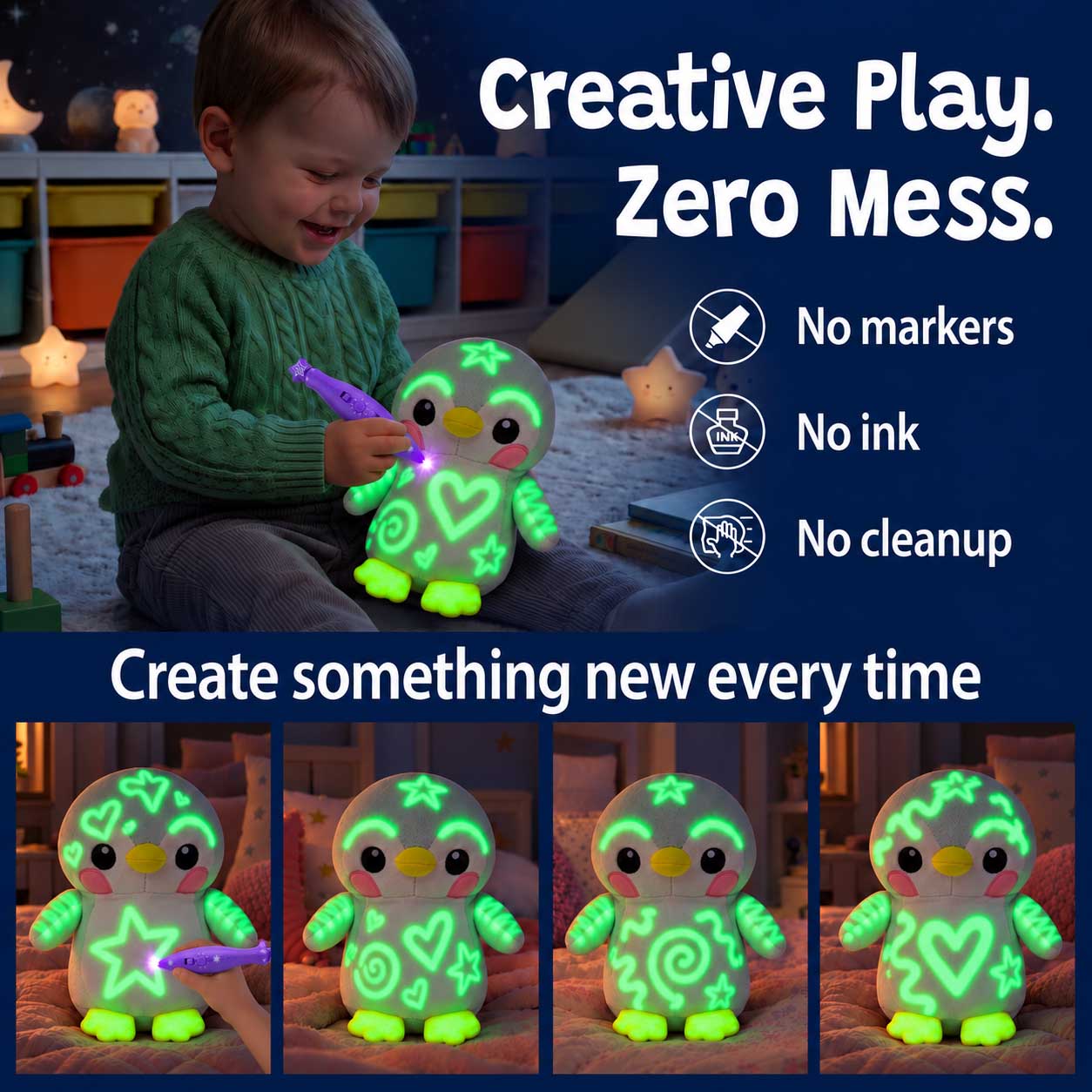 GlowBaby™ Glow-in-Dark Plush Toy | Mess-Free Patterns with Light